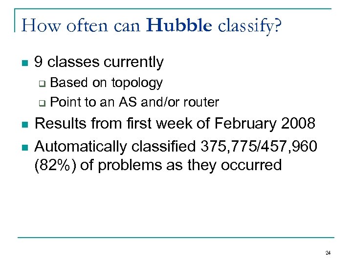 How often can Hubble classify? n 9 classes currently Based on topology q Point