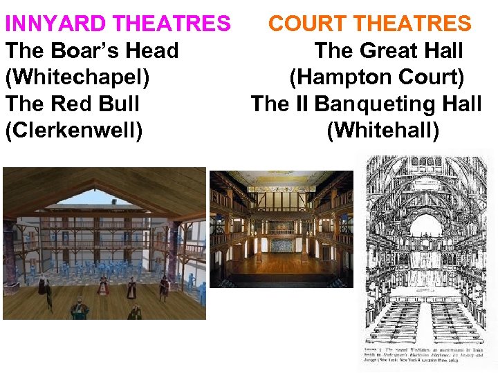 INNYARD THEATRES COURT THEATRES The Boar’s Head The Great Hall (Whitechapel) (Hampton Court) The