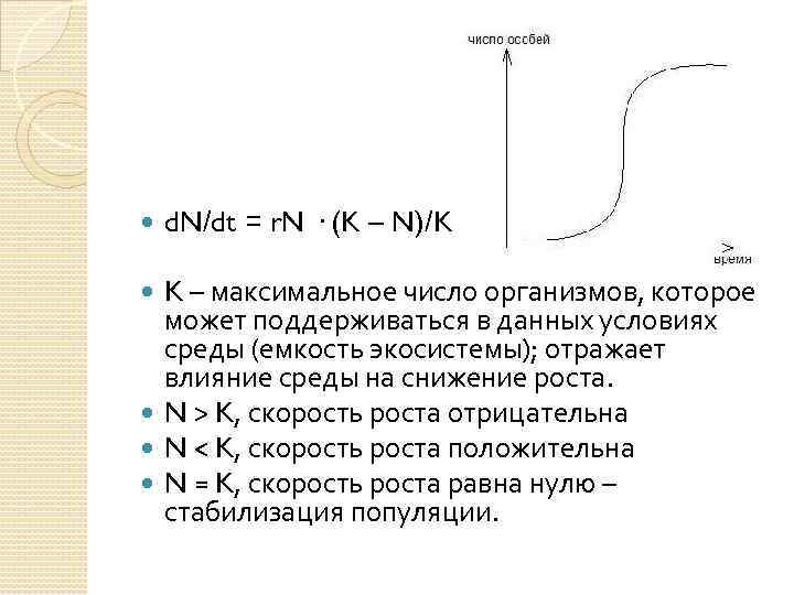  d. N/dt = r. N · (K – N)/K K – максимальное число