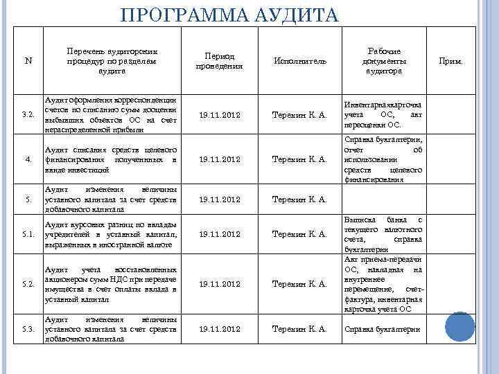 План аудиторской проверки образец