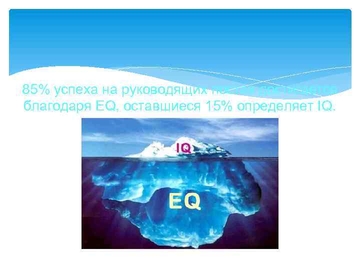 85% успеха на руководящих постах достигается благодаря EQ, оставшиеся 15% определяет IQ. 