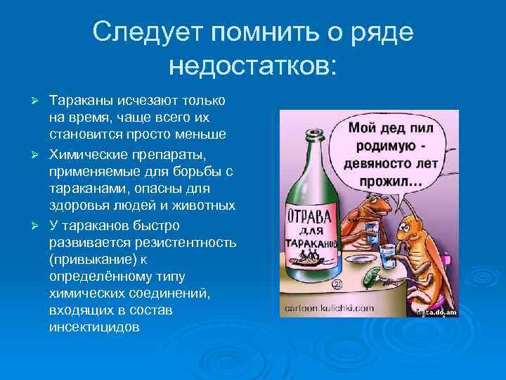 Следует помнить о ряде недостатков: Тараканы исчезают только на время, чаще всего их становится