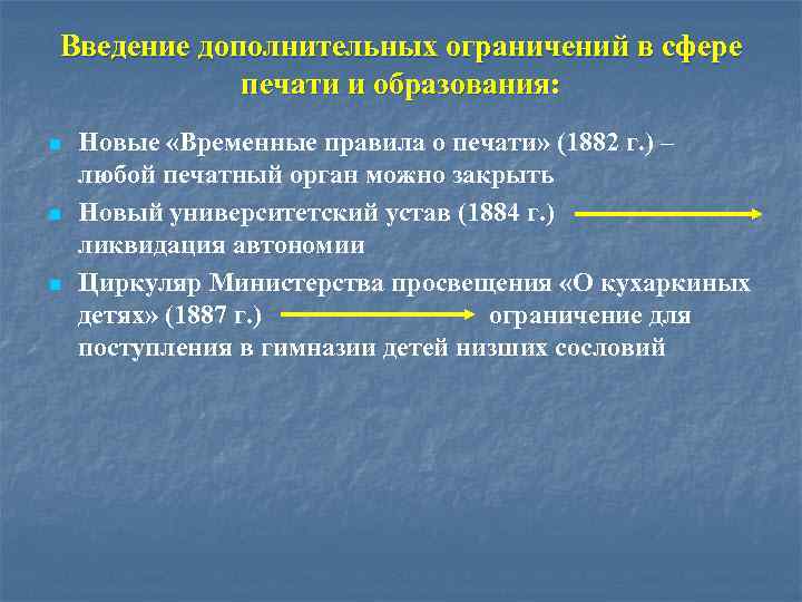 Введение дополнительных ограничений в сфере печати и образования: n n n Новые «Временные правила