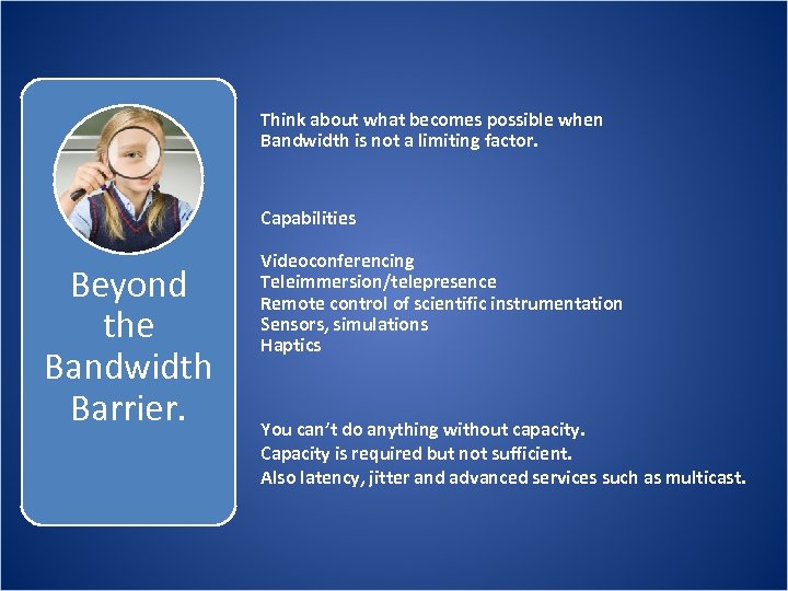 Think about what becomes possible when Bandwidth is not a limiting factor. Capabilities Beyond