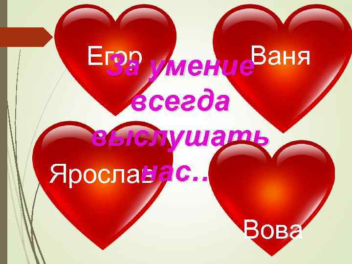 Егор умение. Ваня За всегда выслушать нас… Ярослав Вова 