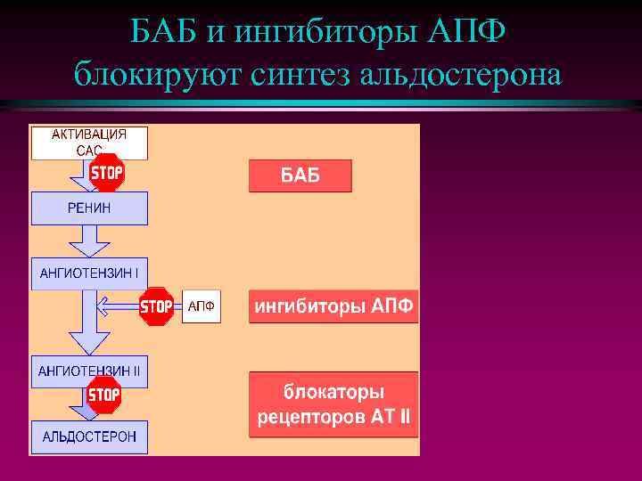 БАБ и ингибиторы АПФ блокируют синтез альдостерона 