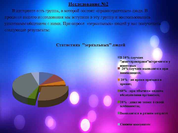 Исследование № 2 В интернете есть группа, в которой состоят «правосердечные» люди. В процессе