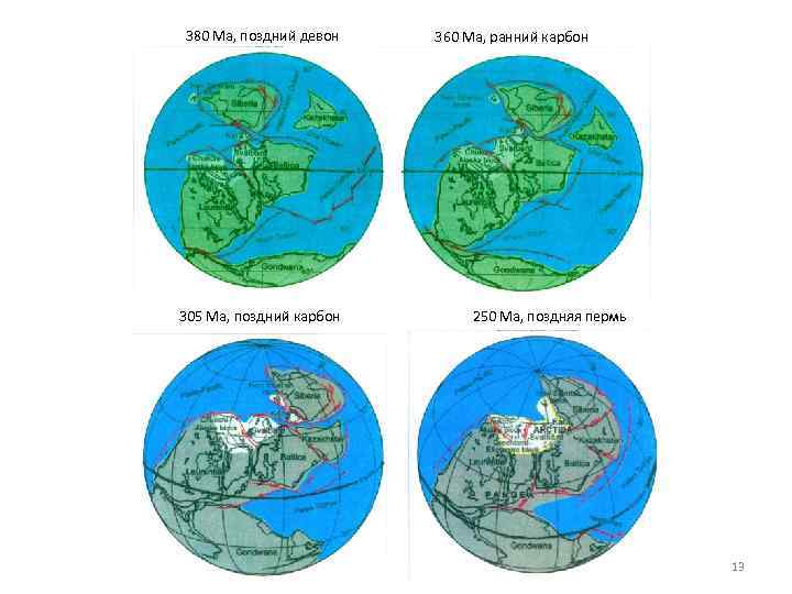 380 Ма, поздний девон 305 Ма, поздний карбон 360 Ма, ранний карбон 250 Ма,