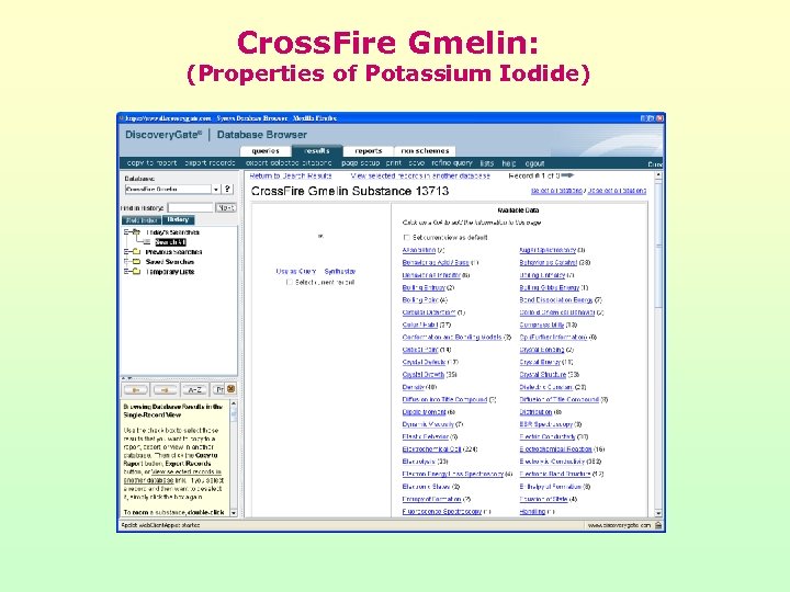 Cross. Fire Gmelin: (Properties of Potassium Iodide) 