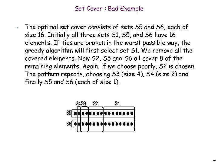 Set Cover : Bad Example • The optimal set cover consists of sets S