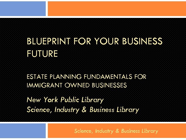 BLUEPRINT FOR YOUR BUSINESS FUTURE ESTATE PLANNING FUNDAMENTALS FOR IMMIGRANT OWNED BUSINESSES New York