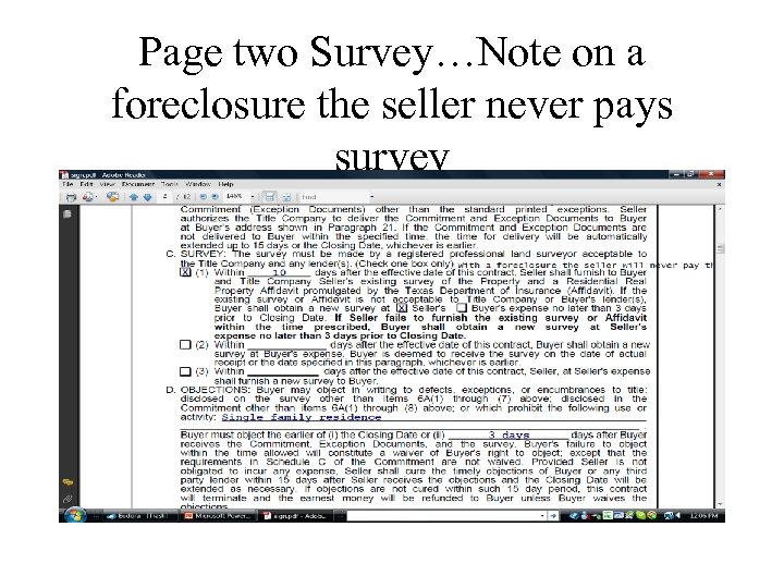 Page two Survey…Note on a foreclosure the seller never pays survey 