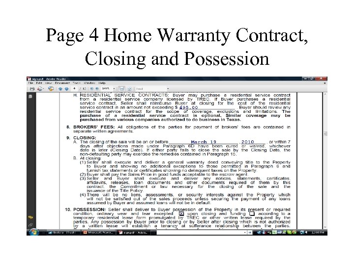 Page 4 Home Warranty Contract, Closing and Possession 