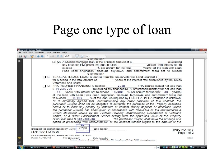 Page one type of loan 