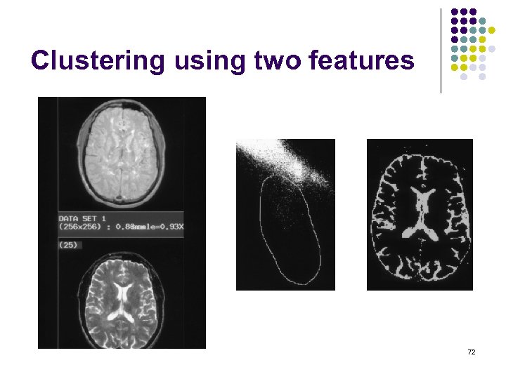 Clustering using two features 72 