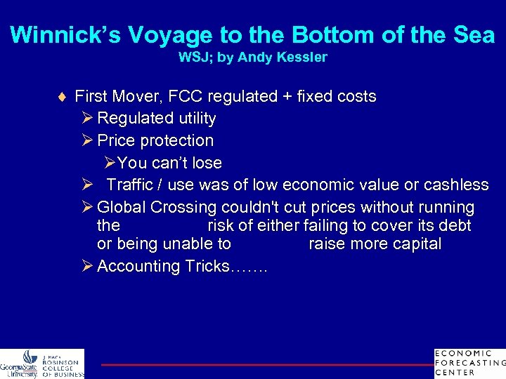 Winnick’s Voyage to the Bottom of the Sea WSJ; by Andy Kessler ¨ First