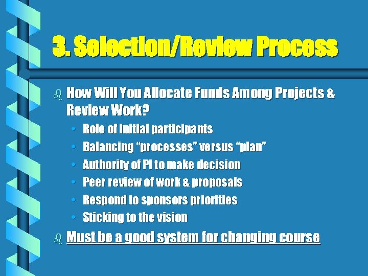 3. Selection/Review Process b How Will You Allocate Funds Among Projects & Review Work?