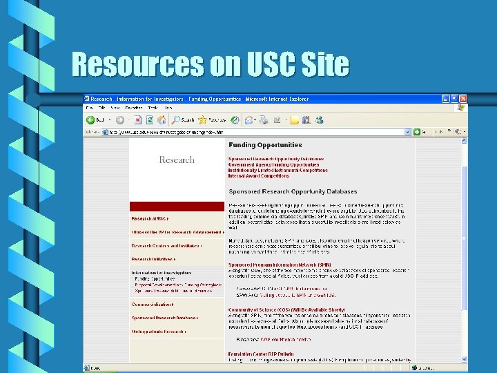 Resources on USC Site 