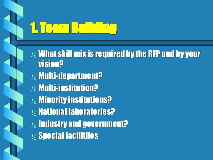 1. Team Building b What skill mix is required by the RFP and by