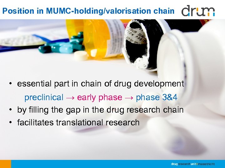 Position in MUMC-holding/valorisation chain • essential part in chain of drug development preclinical →