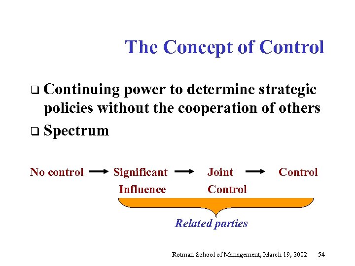 The Concept of Control q Continuing power to determine strategic policies without the cooperation