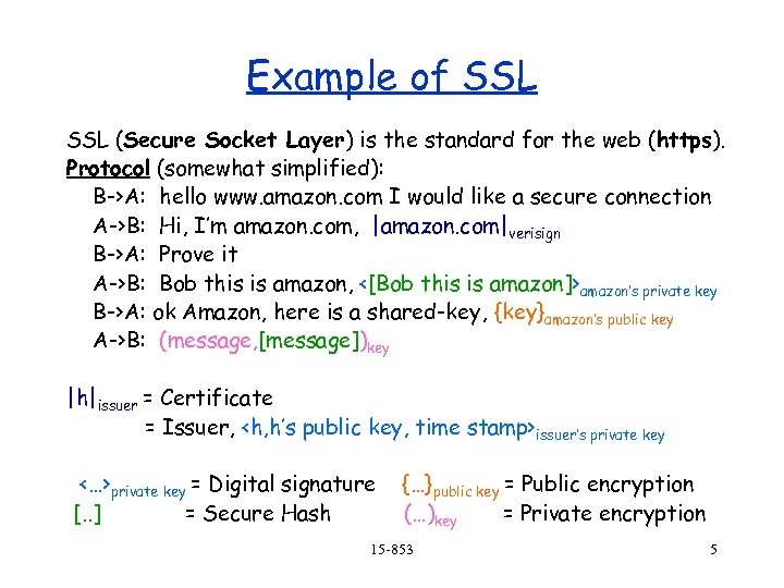 Example of SSL (Secure Socket Layer) is the standard for the web (https). Protocol