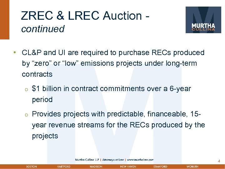 ZREC & LREC Auction continued • CL&P and UI are required to purchase RECs