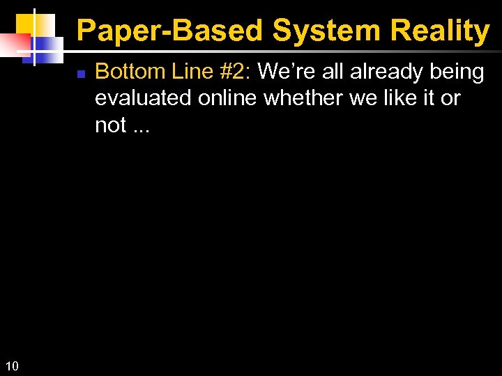 Paper-Based System Reality 10 Bottom Line #2: We’re all already being evaluated online whether