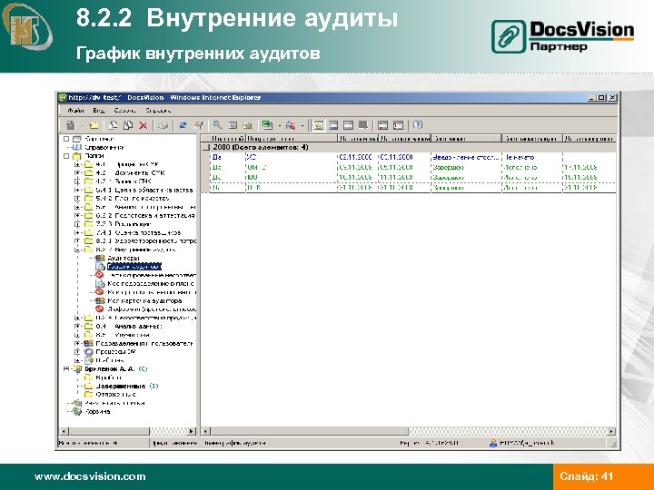 8. 2. 2 Внутренние аудиты График внутренних аудитов www. docsvision. com Слайд: 41 