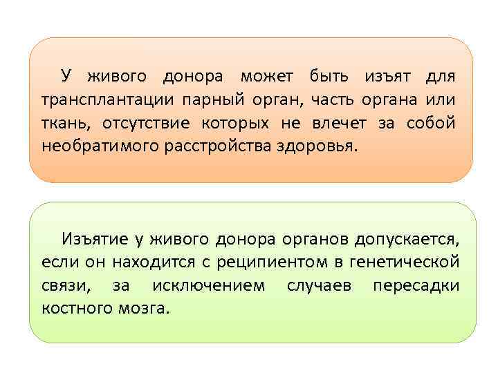 У живого донора может быть изъят для трансплантации парный орган, часть органа или ткань,