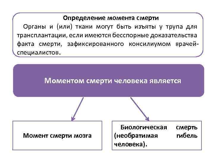 Определение момента смерти Органы и (или) ткани могут быть изъяты у трупа для трансплантации,