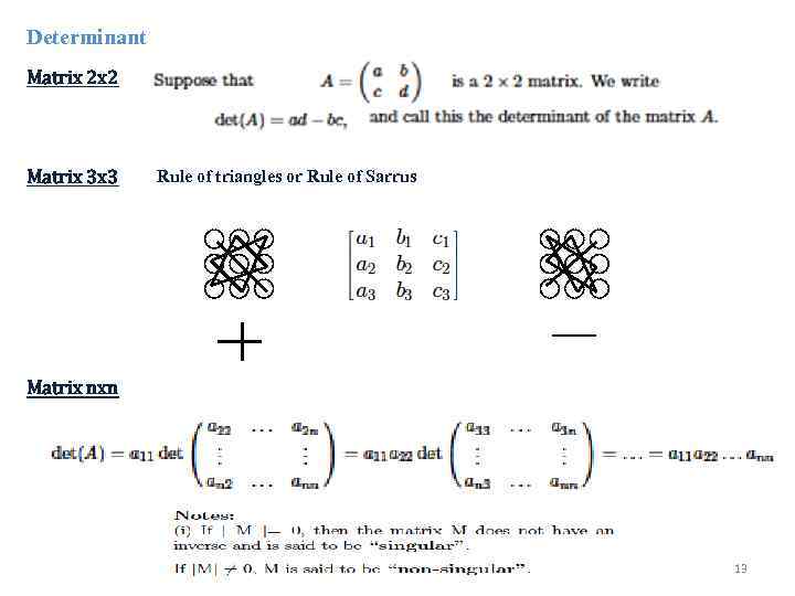 Determinant Matrix 2 x 2 Matrix 3 x 3 Rule of triangles or Rule