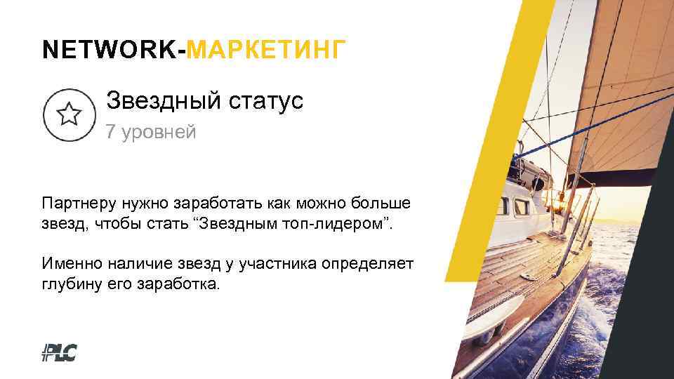 NETWORK-МАРКЕТИНГ Звездный статус 7 уровней Партнеру нужно заработать как можно больше звезд, чтобы стать