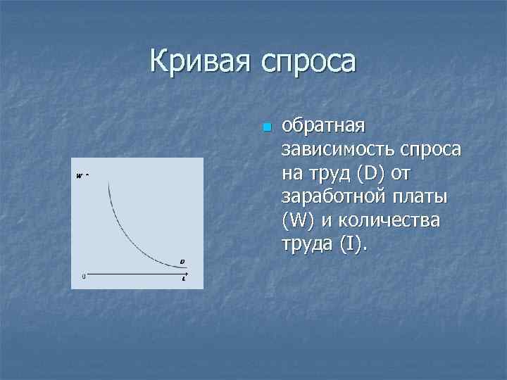 Кривая спроса n обратная зависимость спроса на труд (D) от заработной платы (W) и