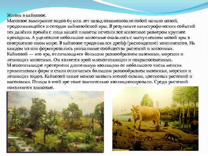 Жизнь в кайнозое. Массовое вымирание видов 65 млн лет назад ознаменовало собой начало новой,