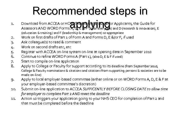 1. 2. 3. 4. 5. 6. 7. 8. 9. 10. 11. Recommended steps in