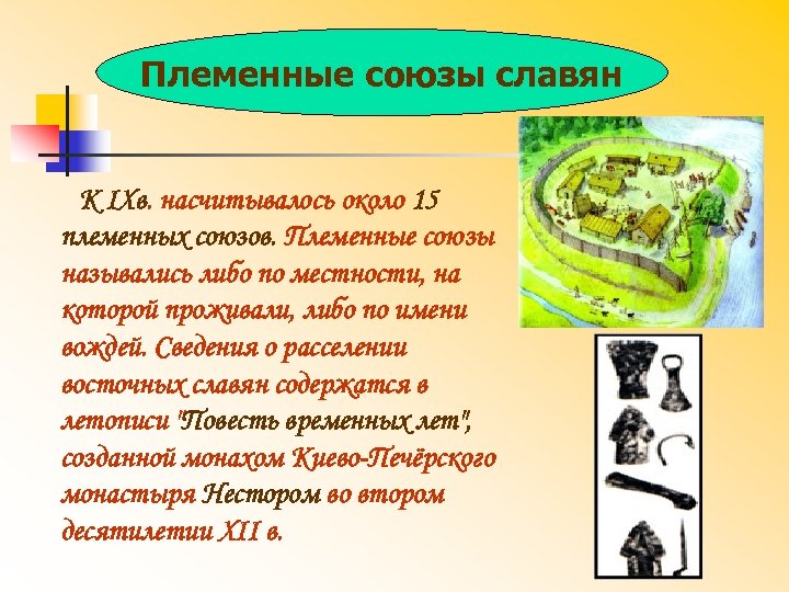 Племенные союзы славян К IХв. насчитывалось около 15 племенных союзов. Племенные союзы назывались либо