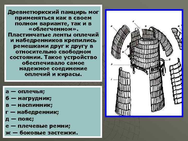 Древнетюркский панцирь мог применяться как в своем полном варианте, так и в «облегченном» .