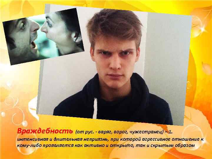 Враждебность (от рус. - варяг, ворог, чужестранец) – 1. интенсивная и длительная неприязнь, при