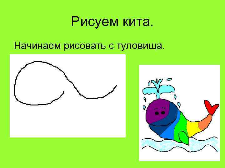 Рисуем кита. Начинаем рисовать с туловища. 