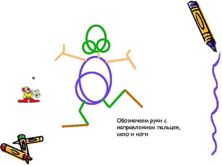 Обозначаем руки с направлением пальцев, шею и ноги 