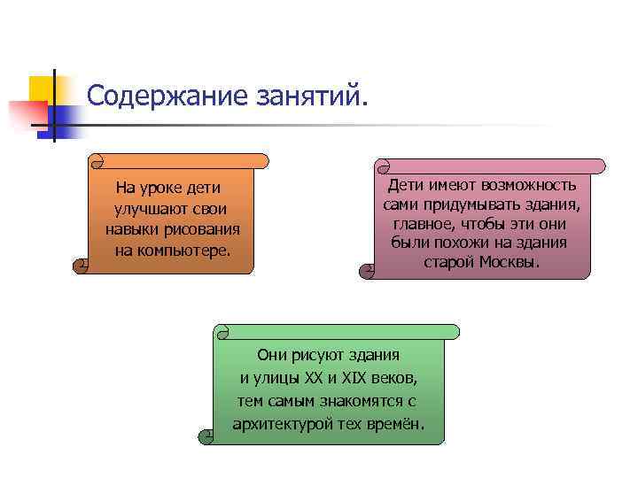 Содержание занятий. На уроке дети улучшают свои навыки рисования на компьютере. Дети имеют возможность