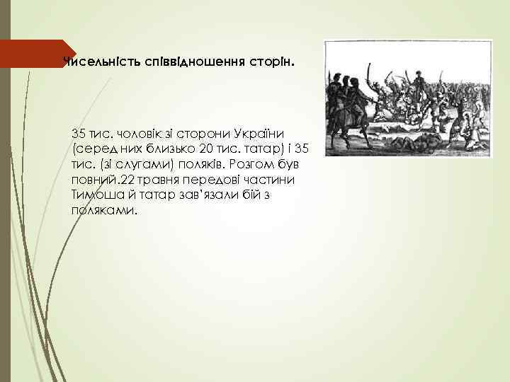 Чисельність співвідношення сторін. 35 тис. чоловік зі сторони України (серед них близько 20 тис.