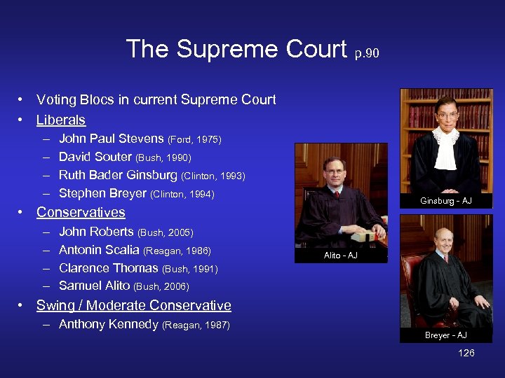 The Supreme Court p. 90 • Voting Blocs in current Supreme Court • Liberals