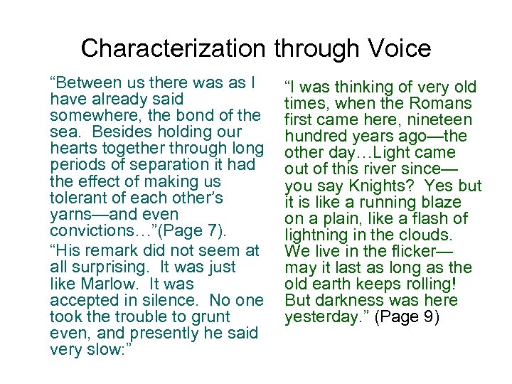 Characterization through Voice “Between us there was as I have already said somewhere, the