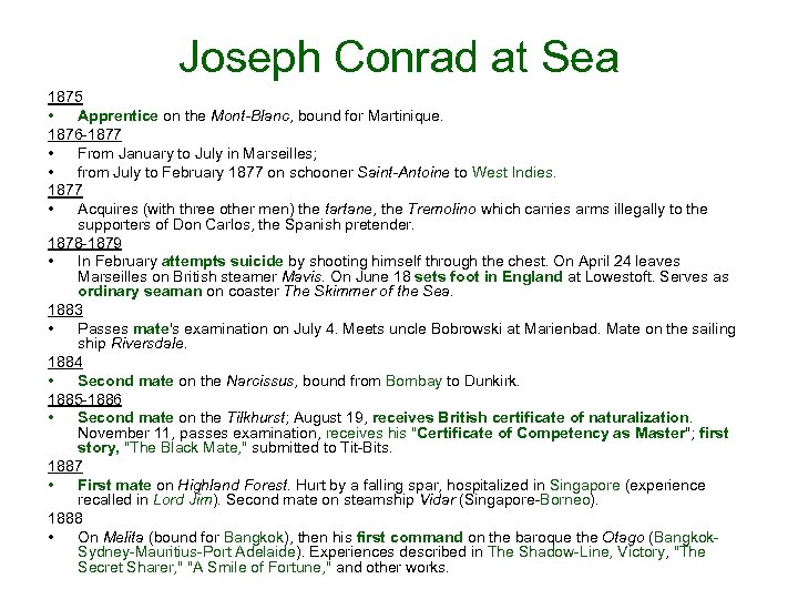 Joseph Conrad at Sea 1875 • Apprentice on the Mont-Blanc, bound for Martinique. 1876