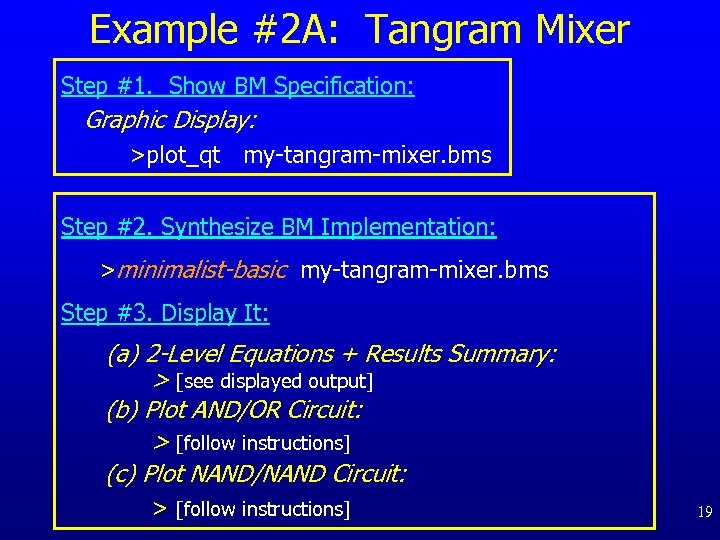 Example #2 A: Tangram Mixer Step #1. Show BM Specification: Graphic Display: >plot_qt my-tangram-mixer.