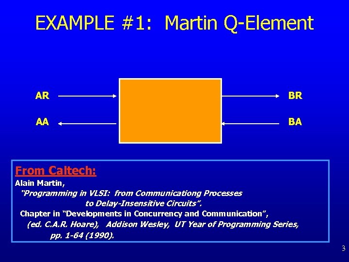 EXAMPLE #1: Martin Q-Element AR BR AA BA From Caltech: Alain Martin, “Programming in