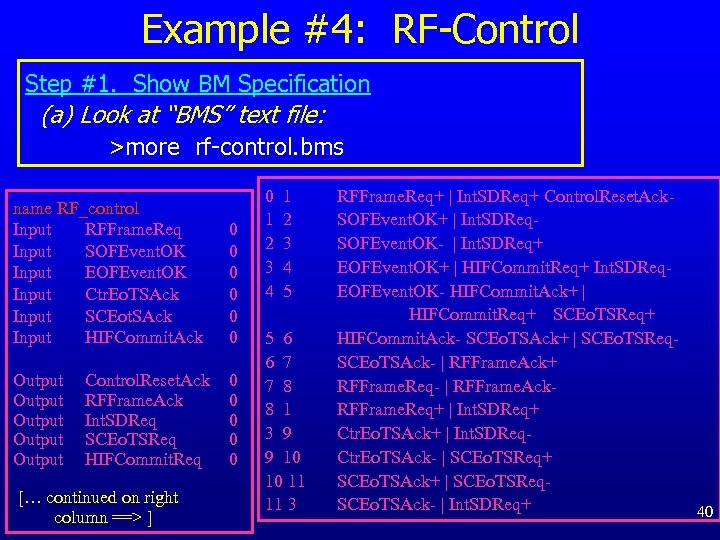 Example #4: RF-Control Step #1. Show BM Specification (a) Look at “BMS” text file: