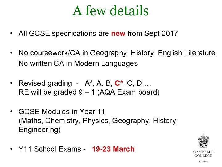 A few details • All GCSE specifications are new from Sept 2017 • No
